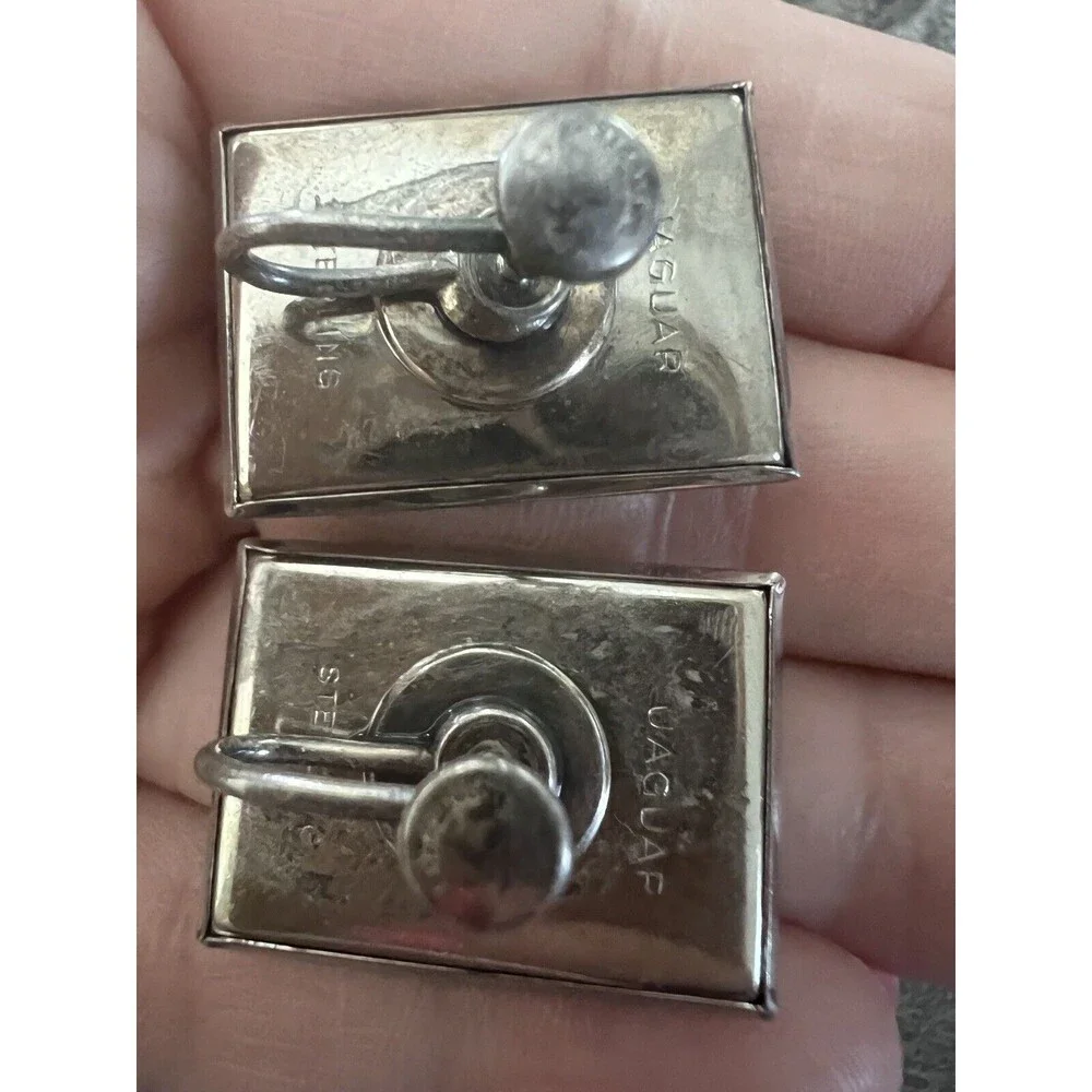 Vtg Jaguar Brand Black Onyx Sterling Silver Huggie Earrings Screw Back Signed